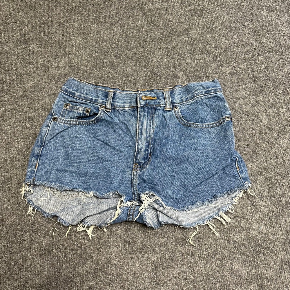 Faded Glory Denim Shorts Womens Size 14R Blue Organic Cotton Cutoff Frayed Denim